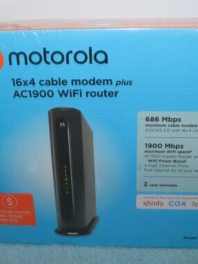 NIB Motorola AC1900 WiFi Router & 16x4 Cable Modem MG7550